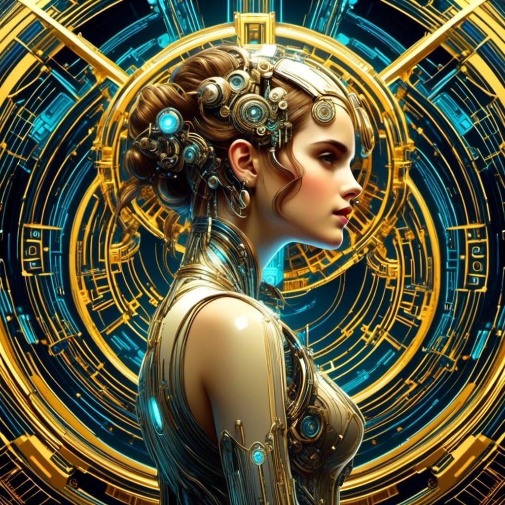 Emma Watson Cyberpunk Art Nouveau Portrait