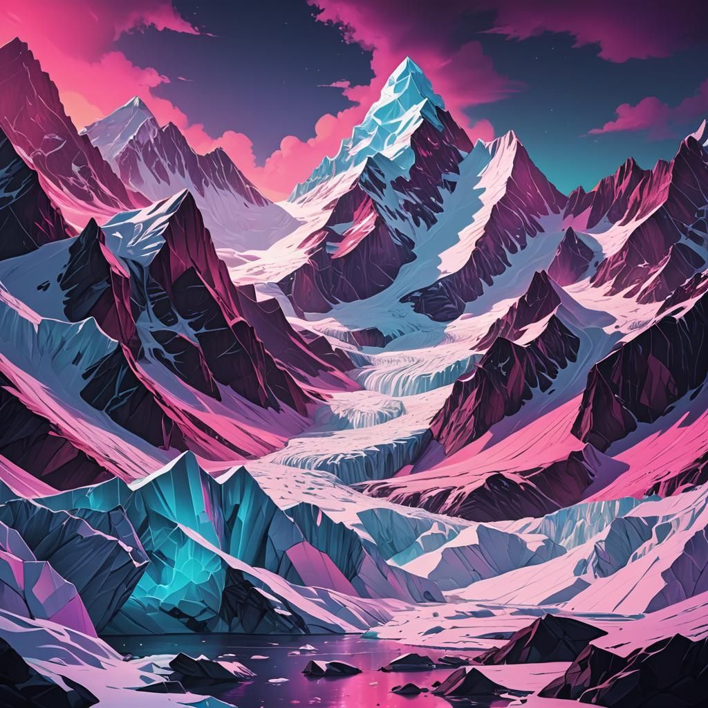 Synthwave Glaciers Break in Neon Retro Style
