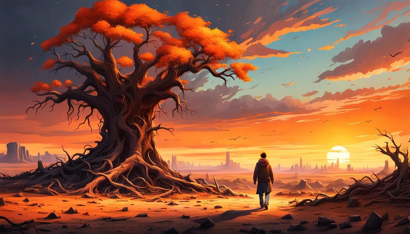 Desolate Wasteland Sunset: Post-Apocalyptic Digital Art