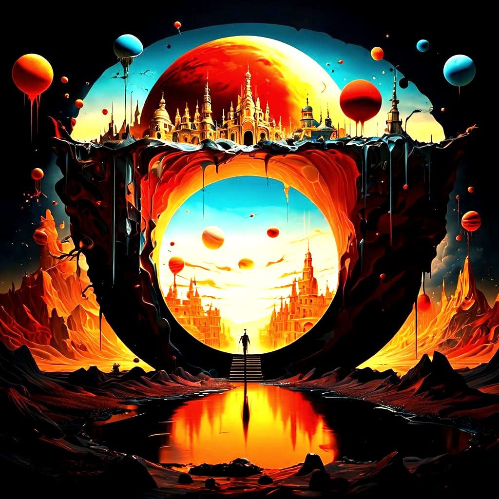 Surreal Hieroglyphic Landscape in Salvador Dali Style