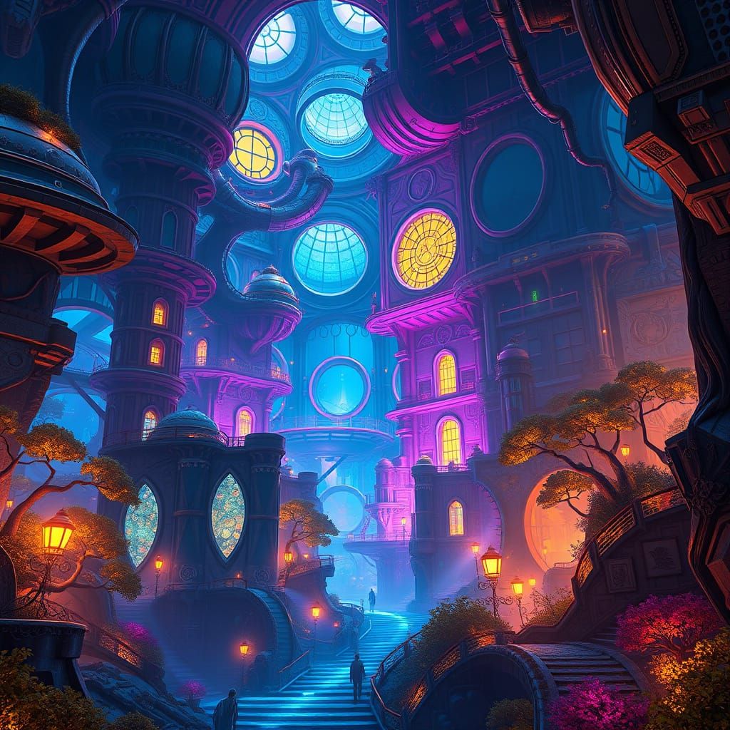 Ethereal Cityscape in a Fantastical Forest