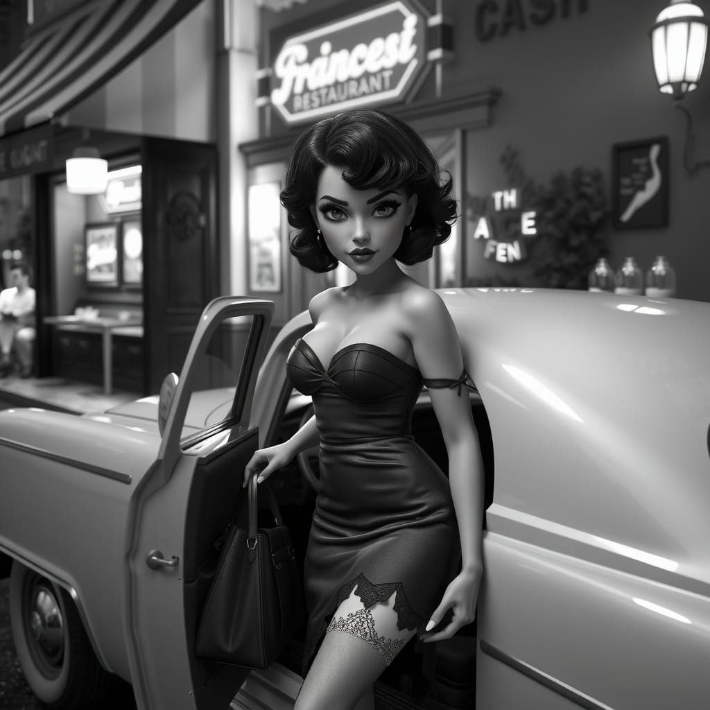 Curvy Woman in Strapless Dress in Noir Style