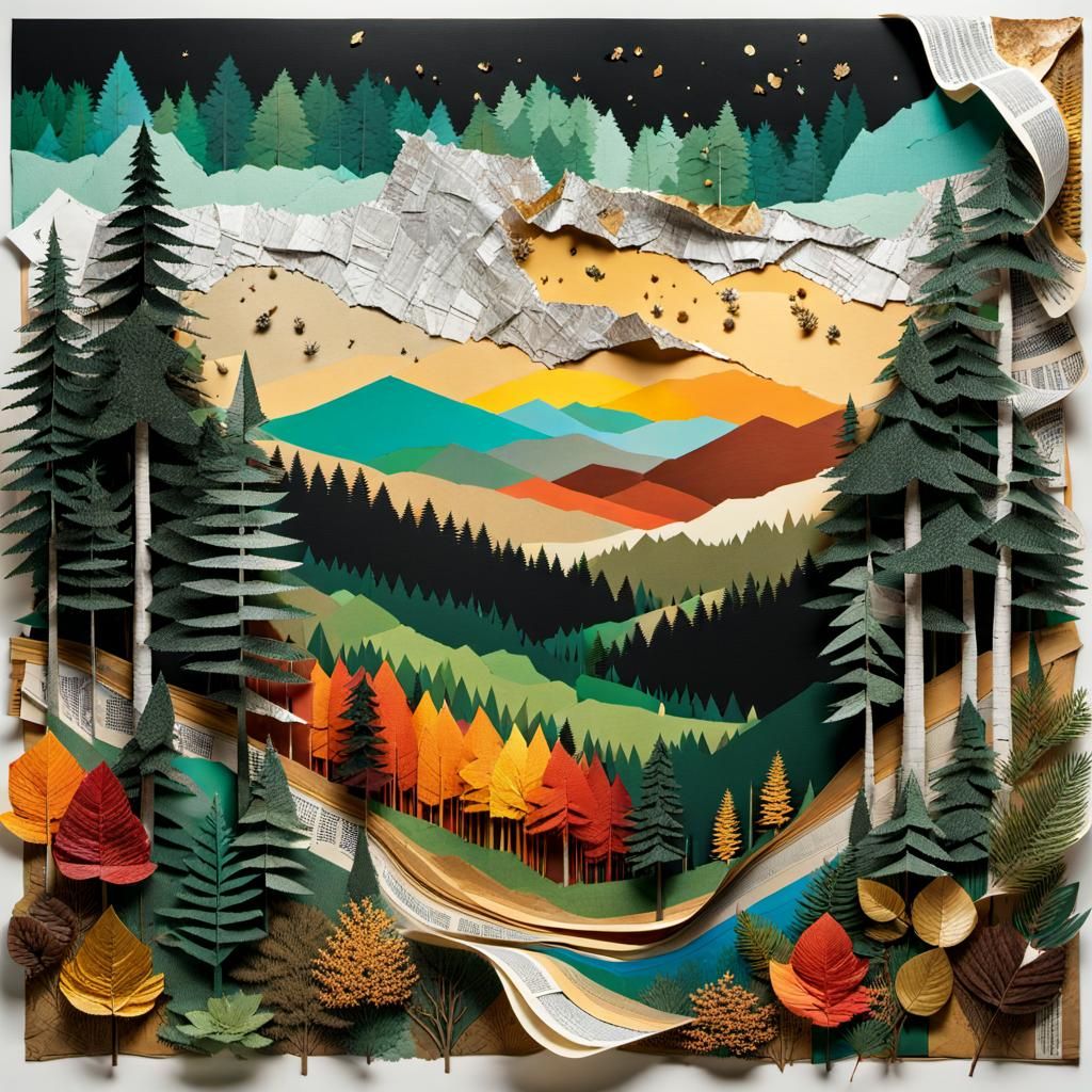 Detailed Forest Collage Made from Mixed Materials