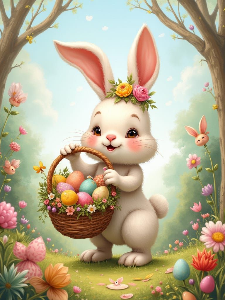 Joyful Easter Wonderland with Easter Bunny and Children