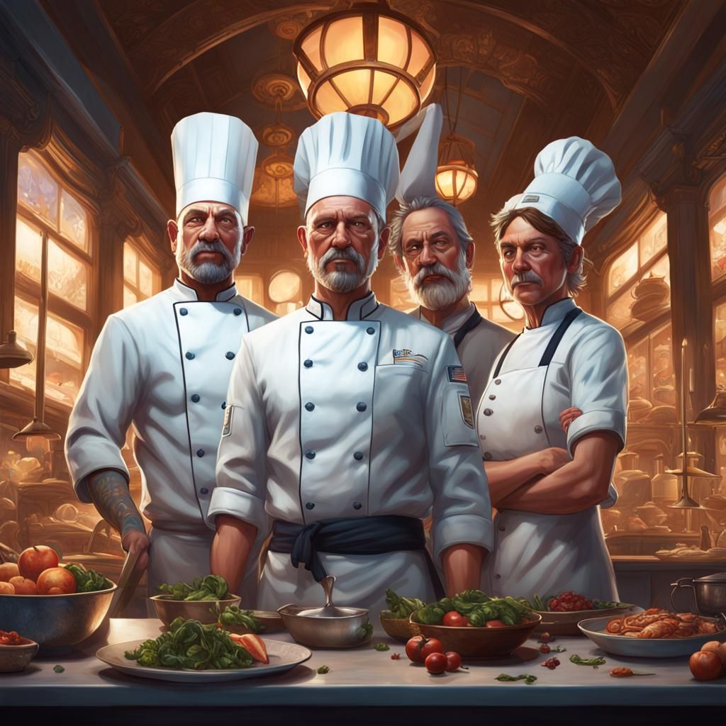 Hyperdetailed Portrait for 3 Chefs Kitchen Restaurant