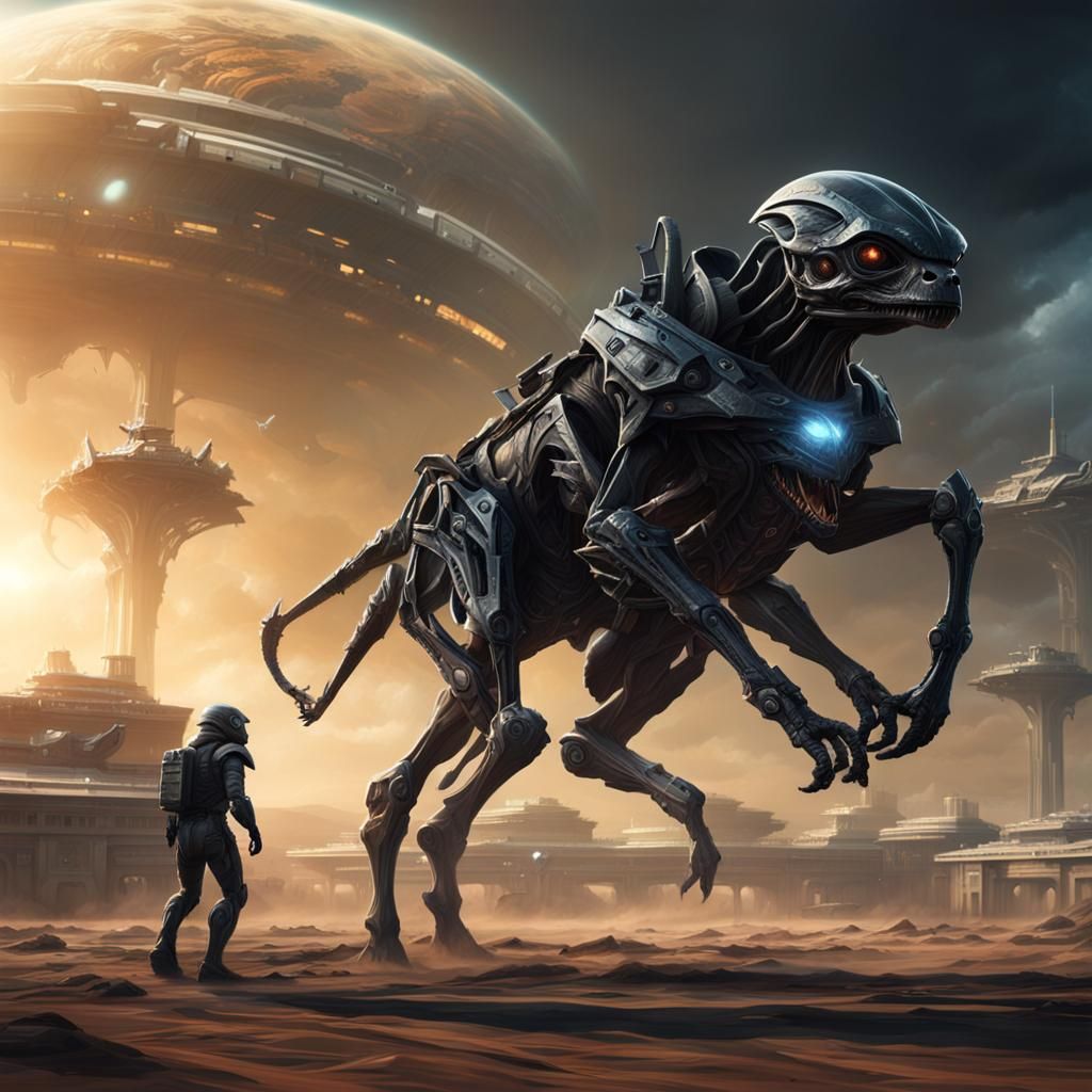 Sci-Fi Alien Horse Race in Futuristic Arena