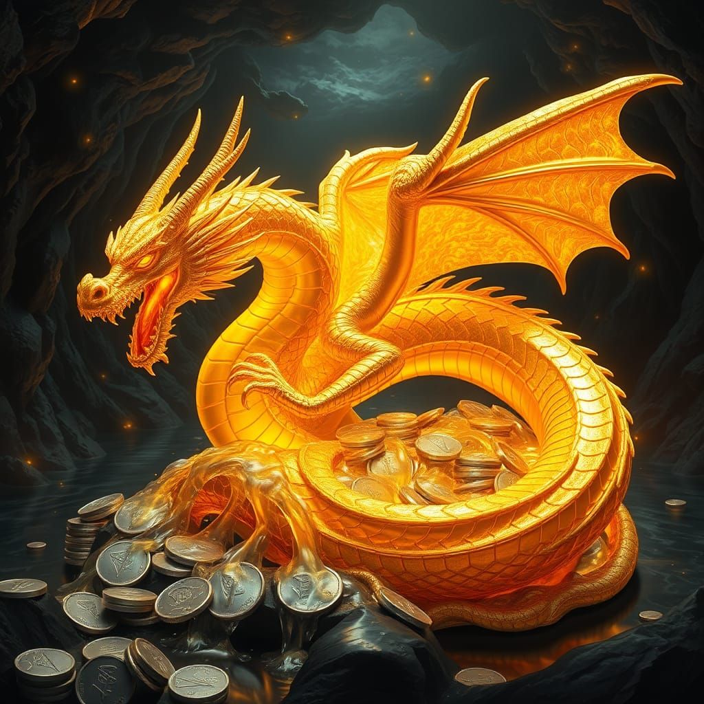 Molten Gold Dragon Guarding Silver Hoard