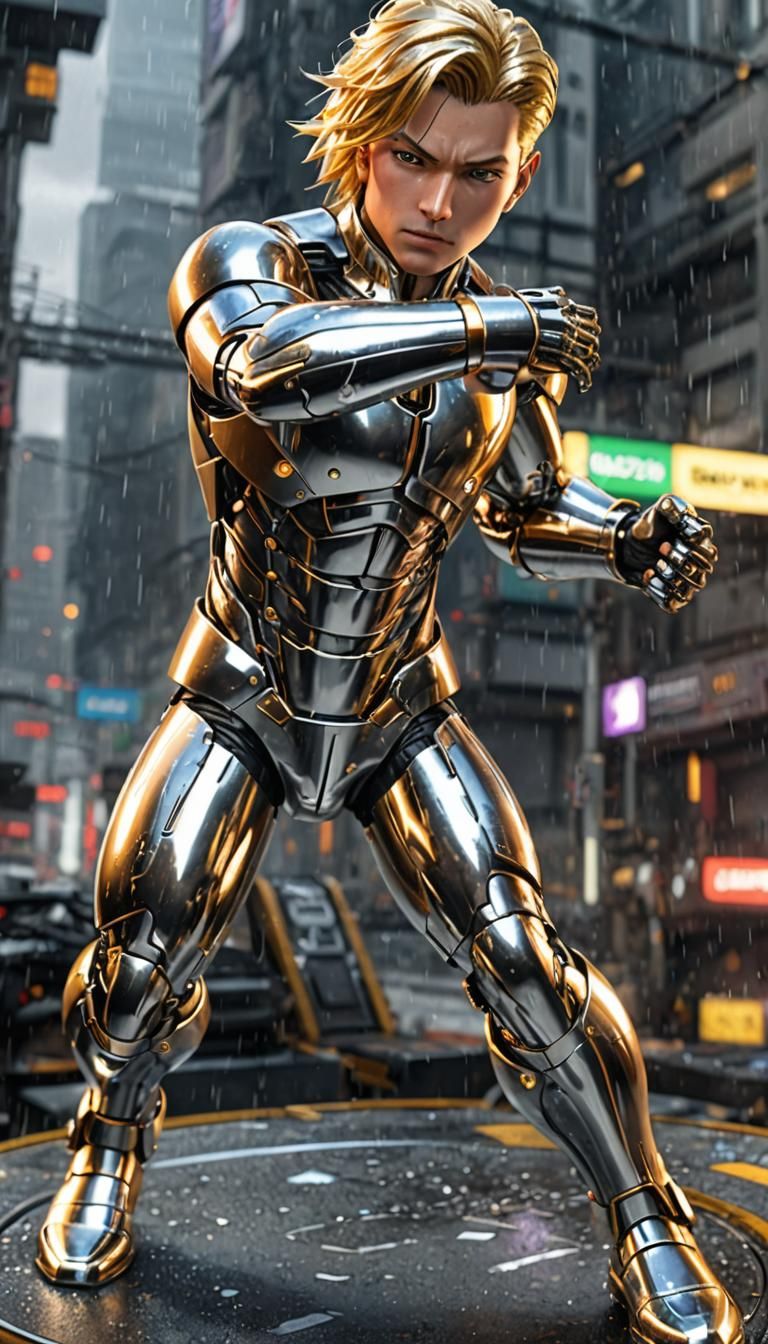 Hyper-Muscular Male Android with Shiny Metal Finish