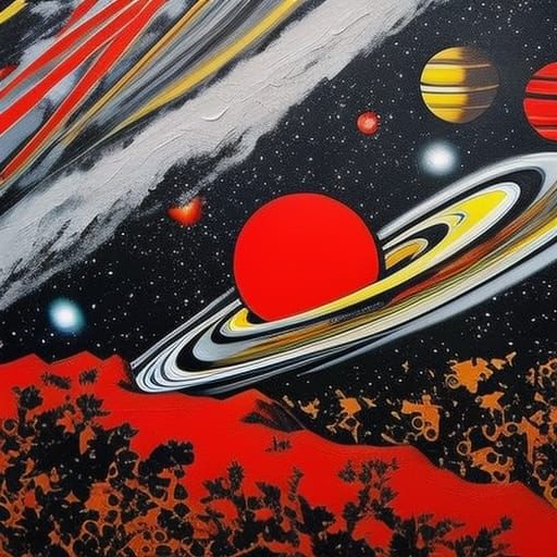 Planets in Graffiti Art Style with Polychromatic Details