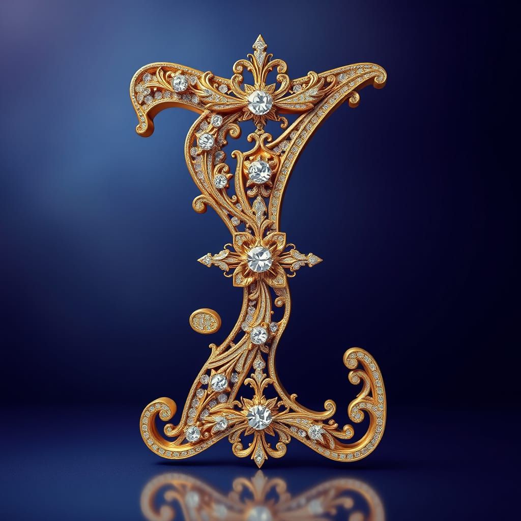Golden Letter Z in Baroque Style with Diamond Filigree
