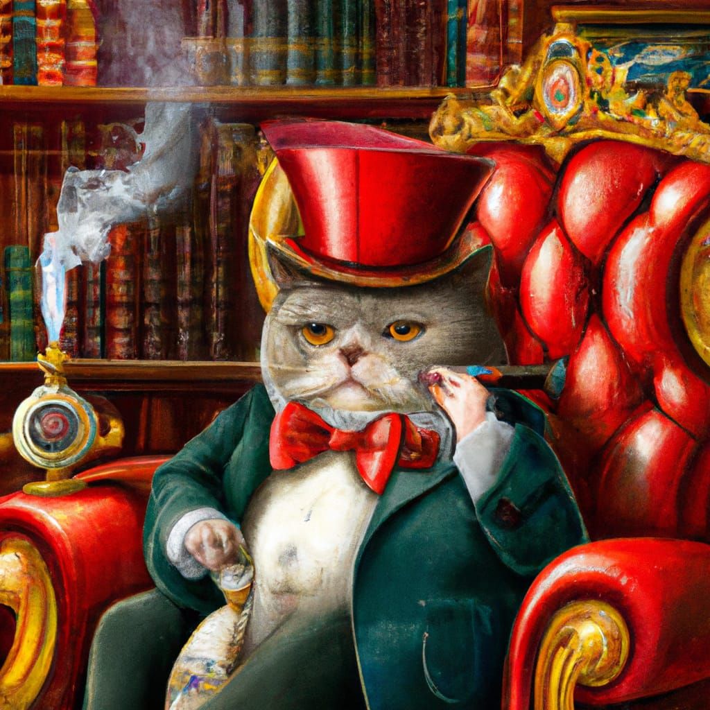 Fancy Cat with Top Hat in Oil Painting