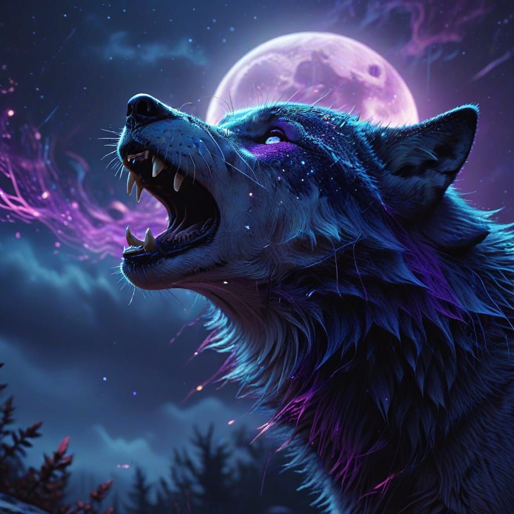 Abstract Fantasy: Wolf Howling at the Moon