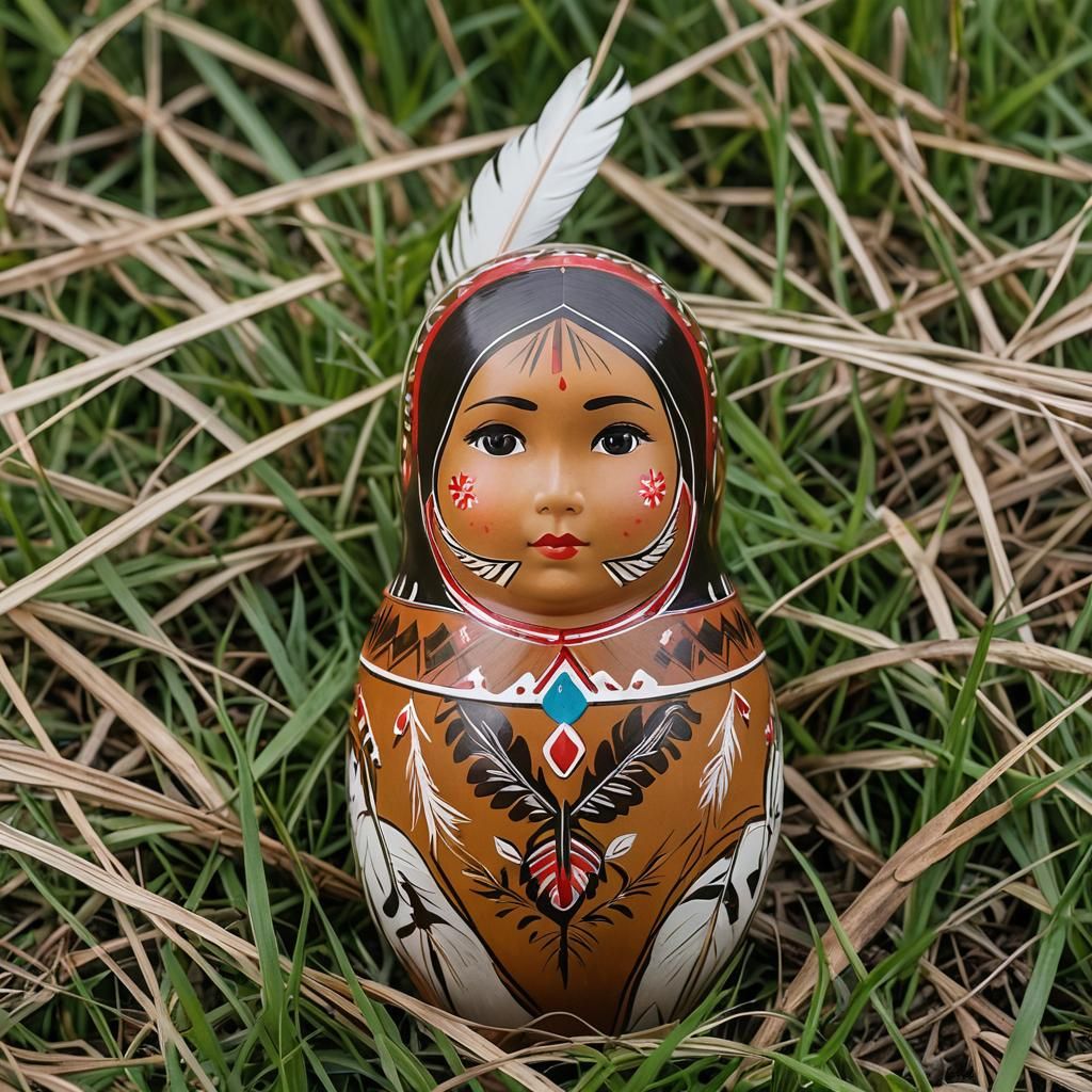 Native American Matrioshka Doll Close-Up Photograph