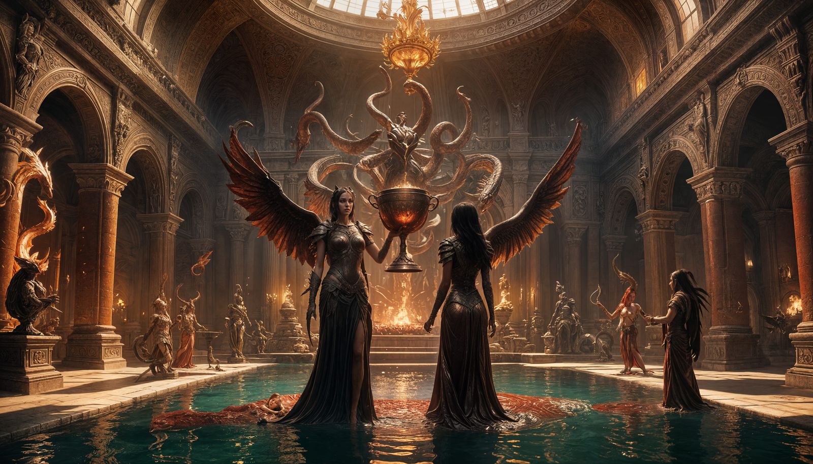 Epic 3D Render of Demonic Chamber with Serpent Woman