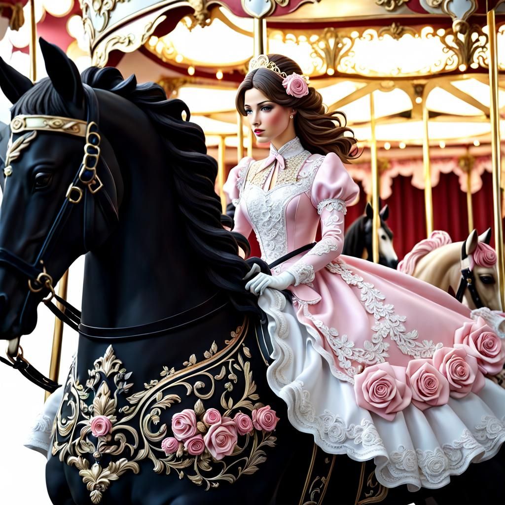 Girl with Carousel Horses and Lacy Details