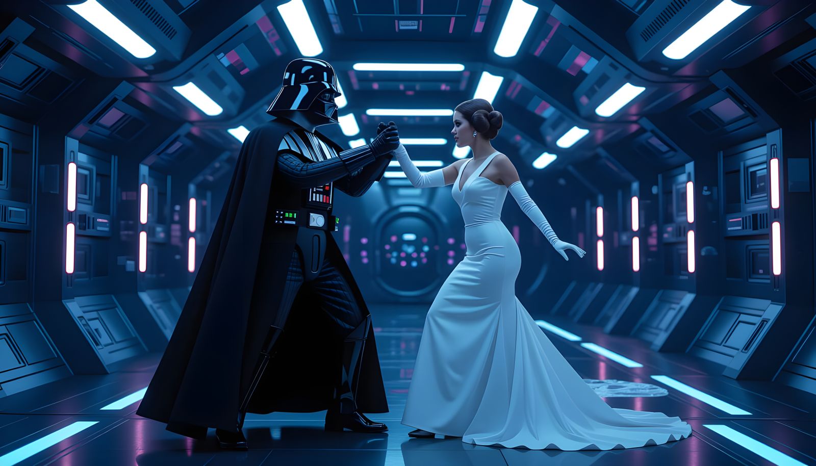 Vader and Leia Tango in Futuristic Spaceship