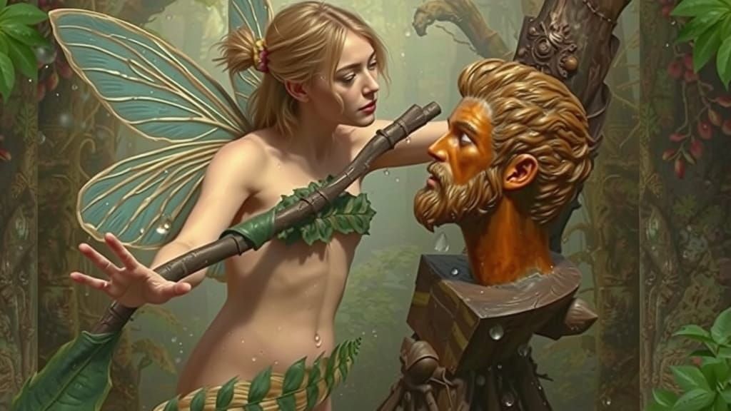Blond Fairy Woman Statue in Mystical Forest