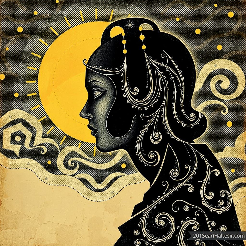 Contemplative Figure with Halftone Pattern in Surreal Style