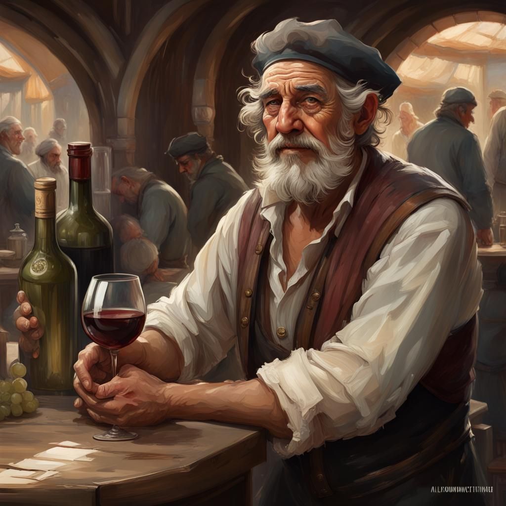 Old Sailor Portrait in Port Tavern, Detailed Art