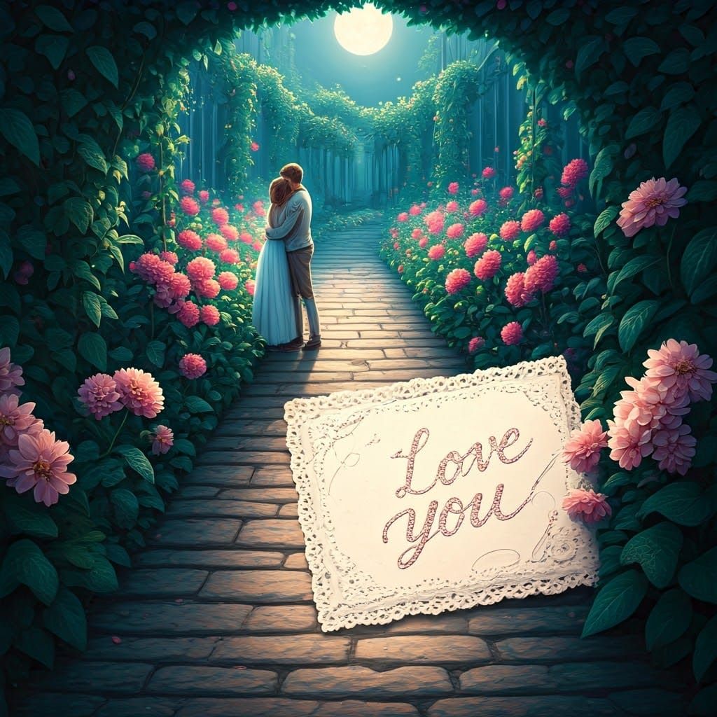 Romantic Garden Couple in Whimsical Watercolor Style