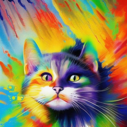 Hyperrealistic Cat Painting a Picture