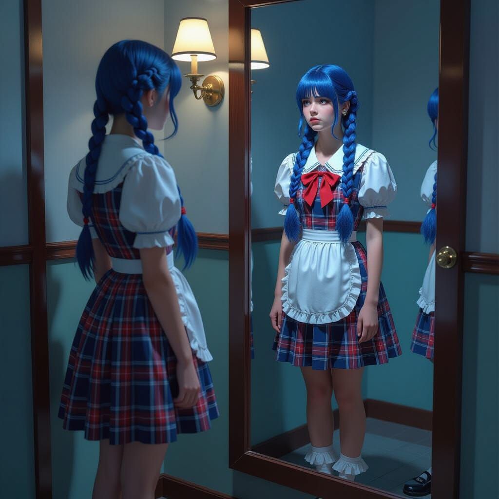 Melancholic Woman in Dressing Room, Hyperrealistic Style