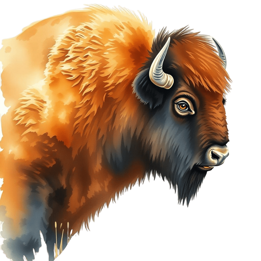 Watercolor Bison Grazing in Yellowstone