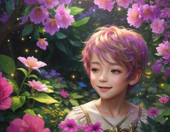 Whimsical Child in Magical Glitter-Core Garden