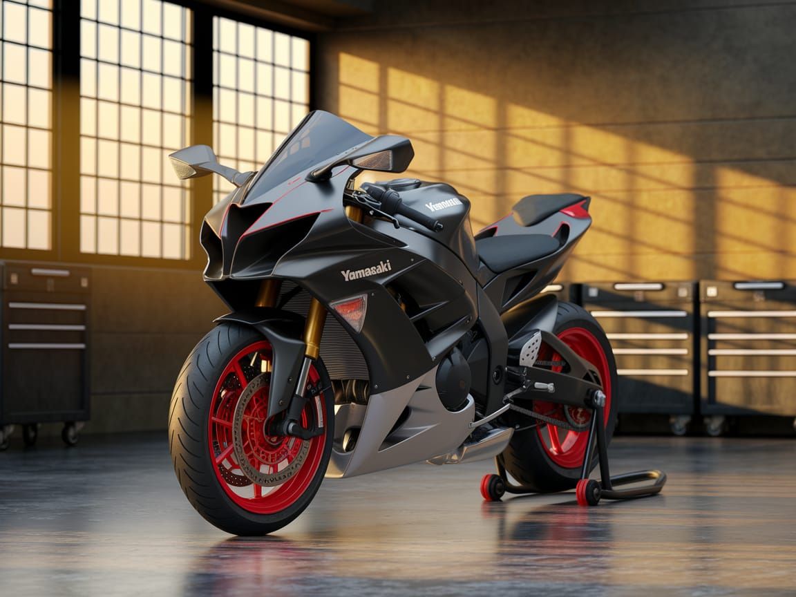 Yamasaki Superbike in Industrial Garage: 3D Render