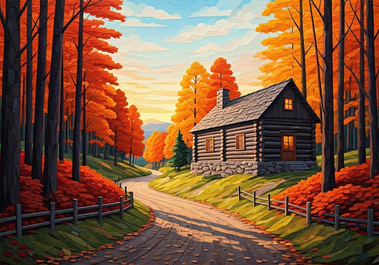 Autumn Road Paper Collage Art