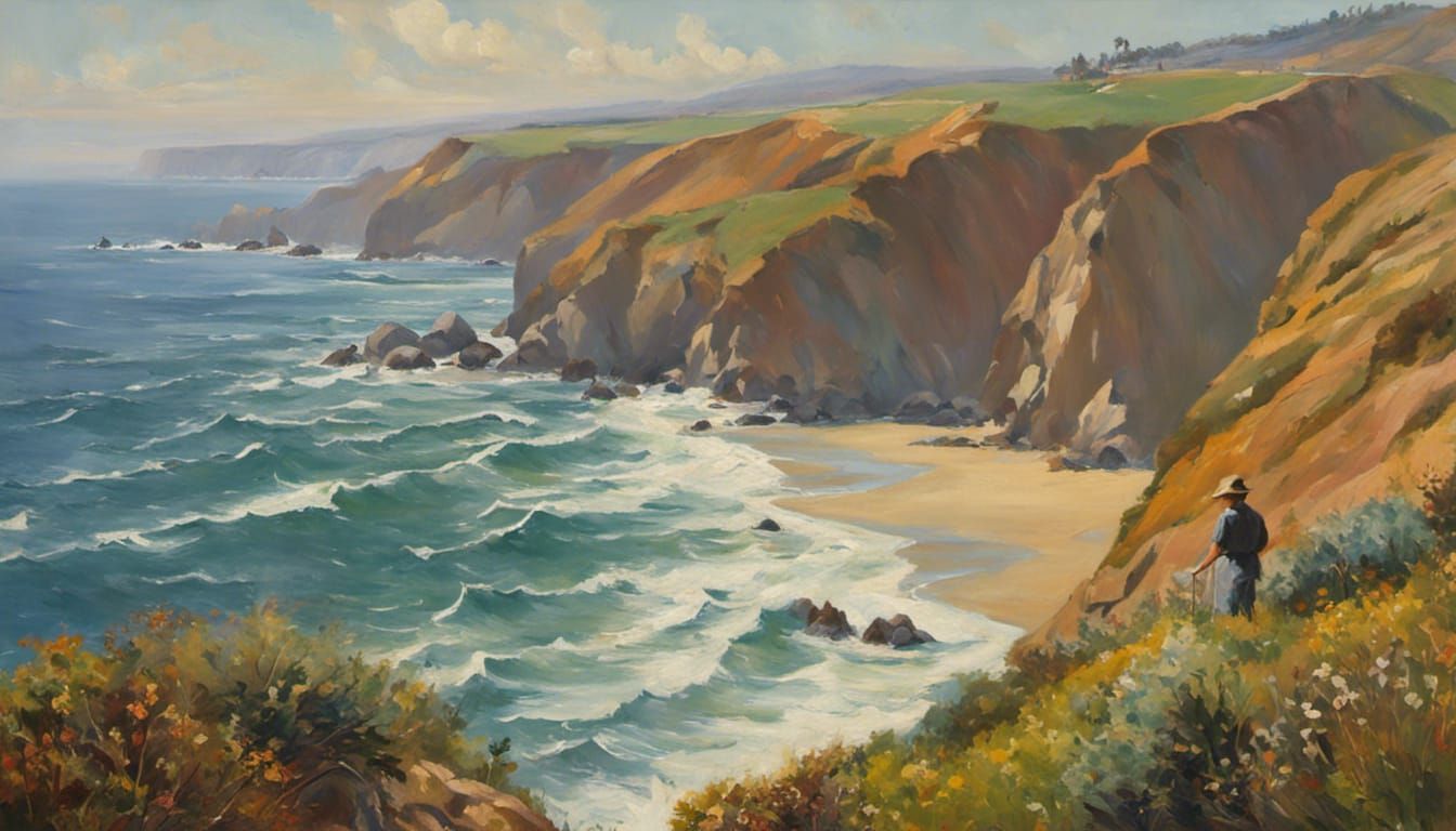 California Coastline Painting in Emil Kosa Jr Style