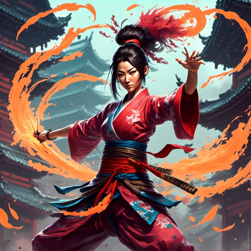 Yandere Wushu in Air: Fantasy Digital Art