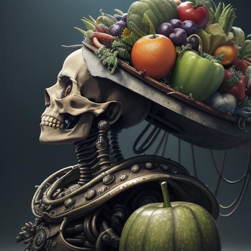Frida Kahlo Skull Still Life in Sci-Fi Style
