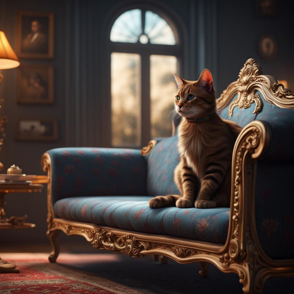 Detailed Painting of Cat on Sofa