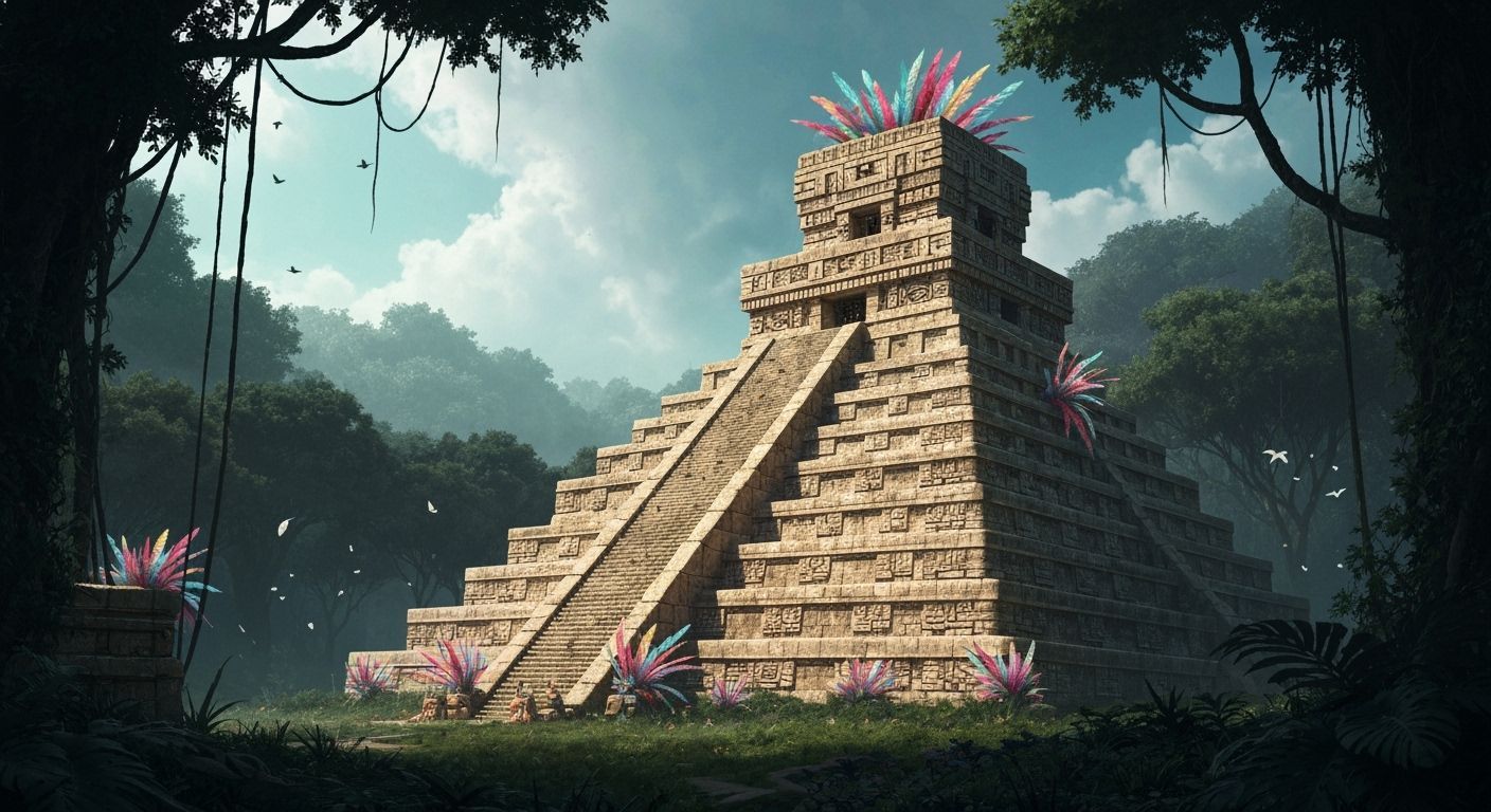 Majestic Aztec Pyramid in Mystical Jungle