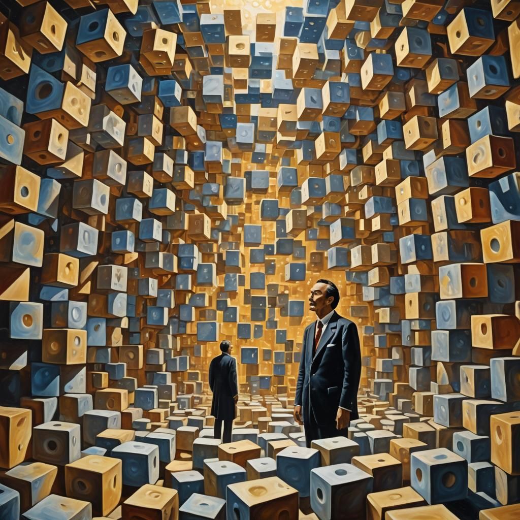 Philosopher Ponders Cubic Paradox in a Dreamlike Realm