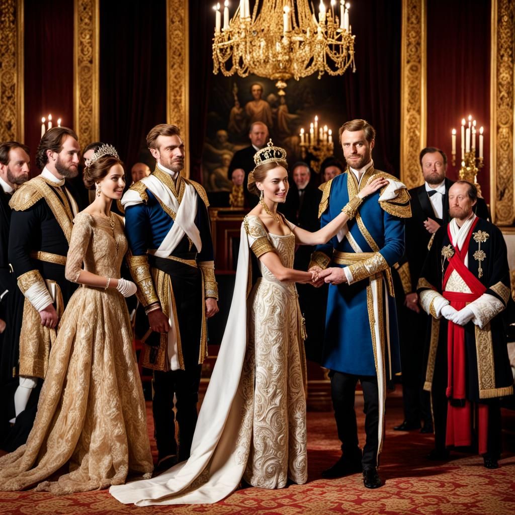 Young Man Knighted by a Queen in Opulent Ceremony