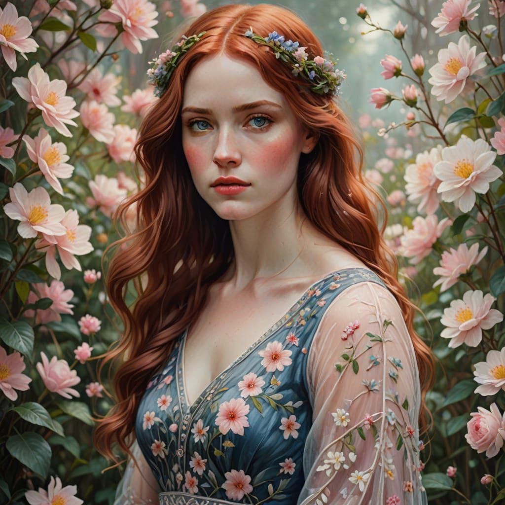 Ethereal Springtime Goddess in Delicate Florals
