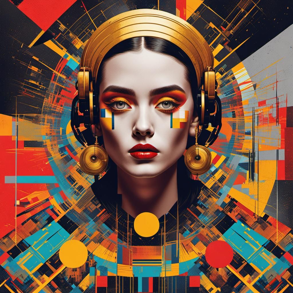 Pop Art Screen Print in Retrofuturism Style