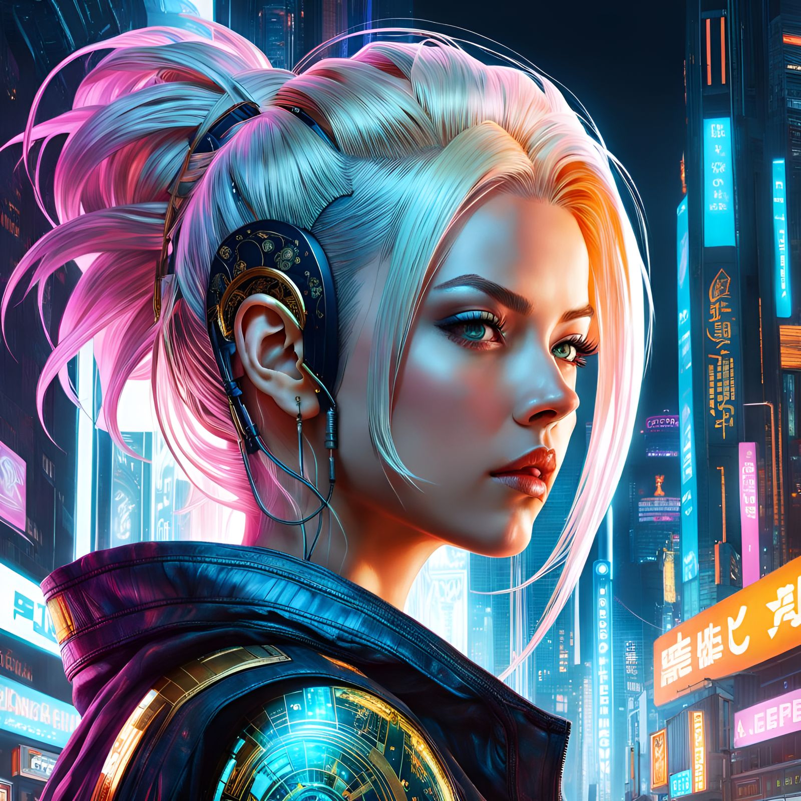 Cyberpunk Super Saiyan Girl in Night City