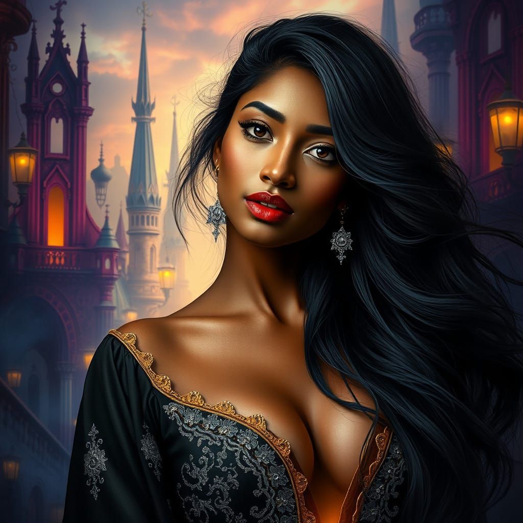 Ethereal Sri Lankan Goddess in Enchanted City