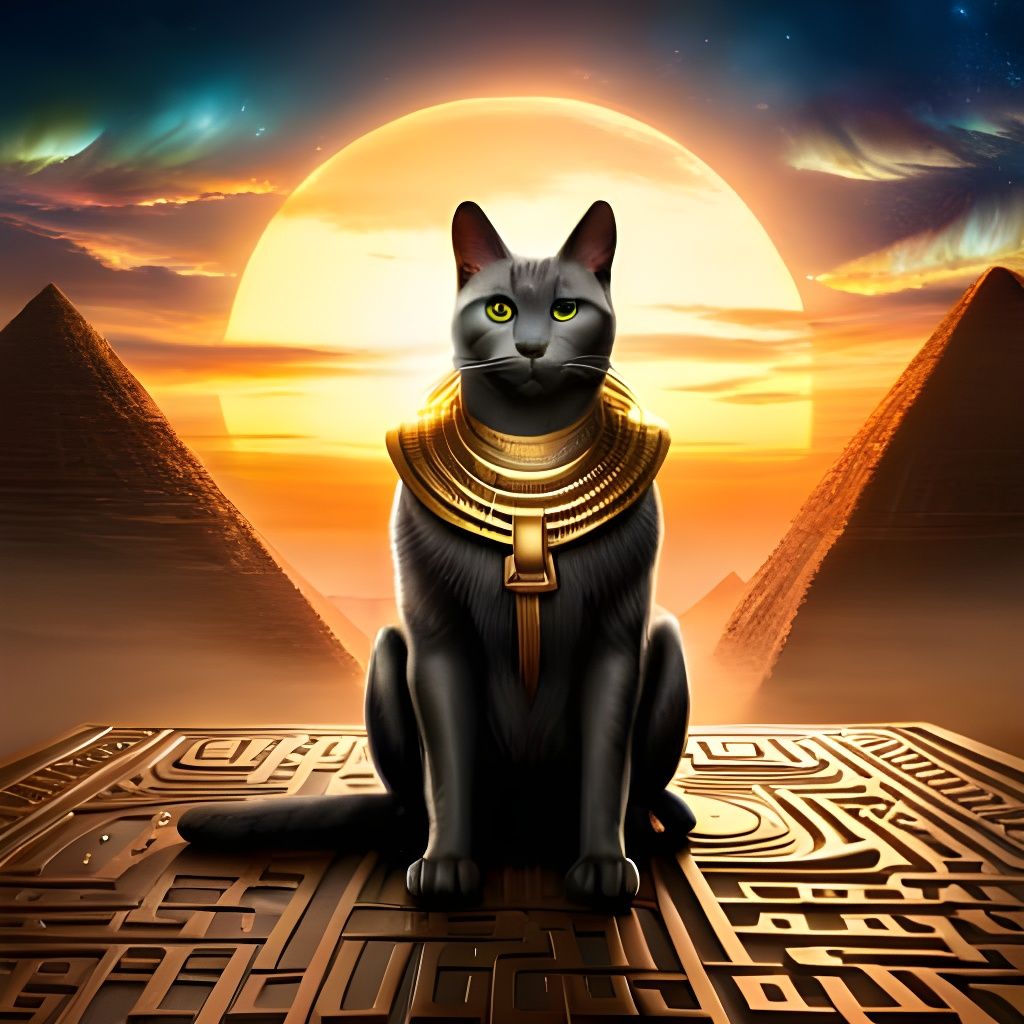 Ancient Egyptian Cat on Stone Laptop