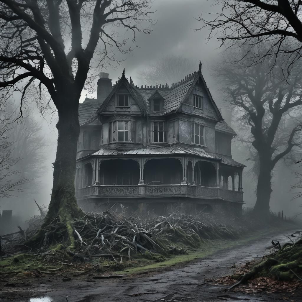Haunted House Shrouded in Pale Mist