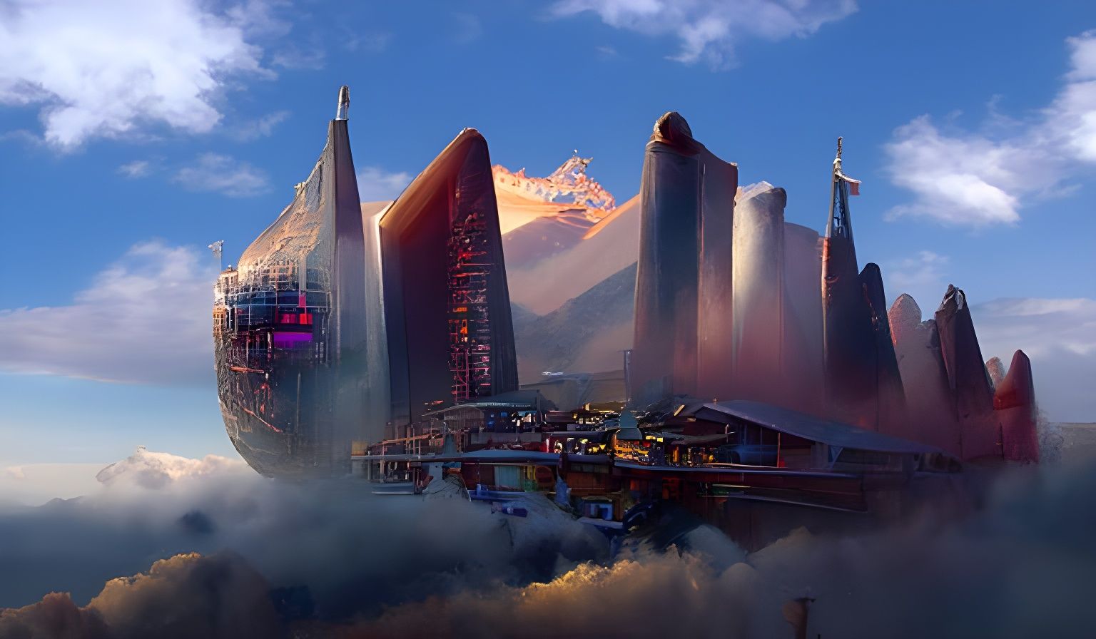 Futuristic City on Floating Mountain, Digital Rendering