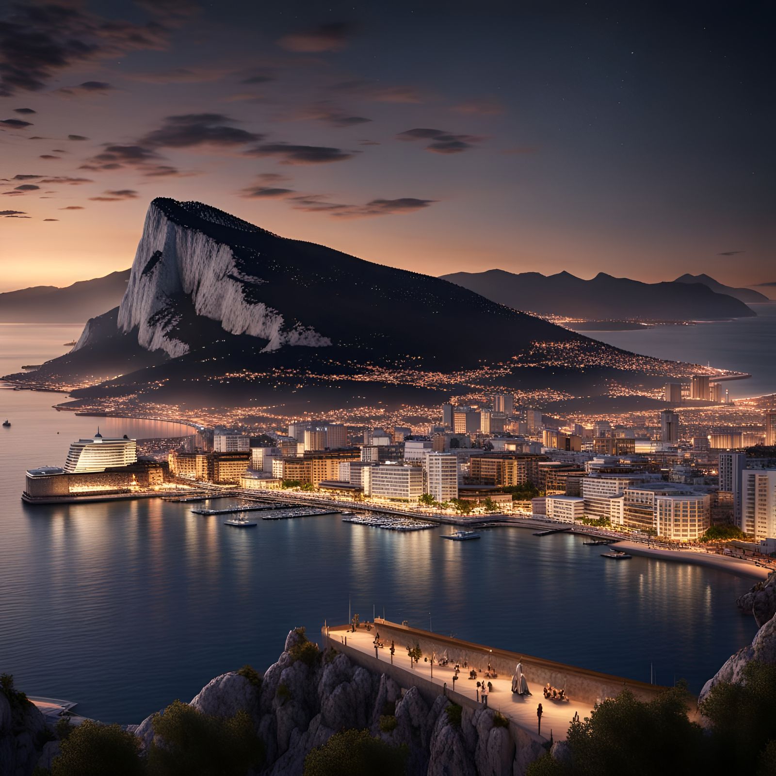 Gibraltar Night Scene: Rock and City in Graffiti Art