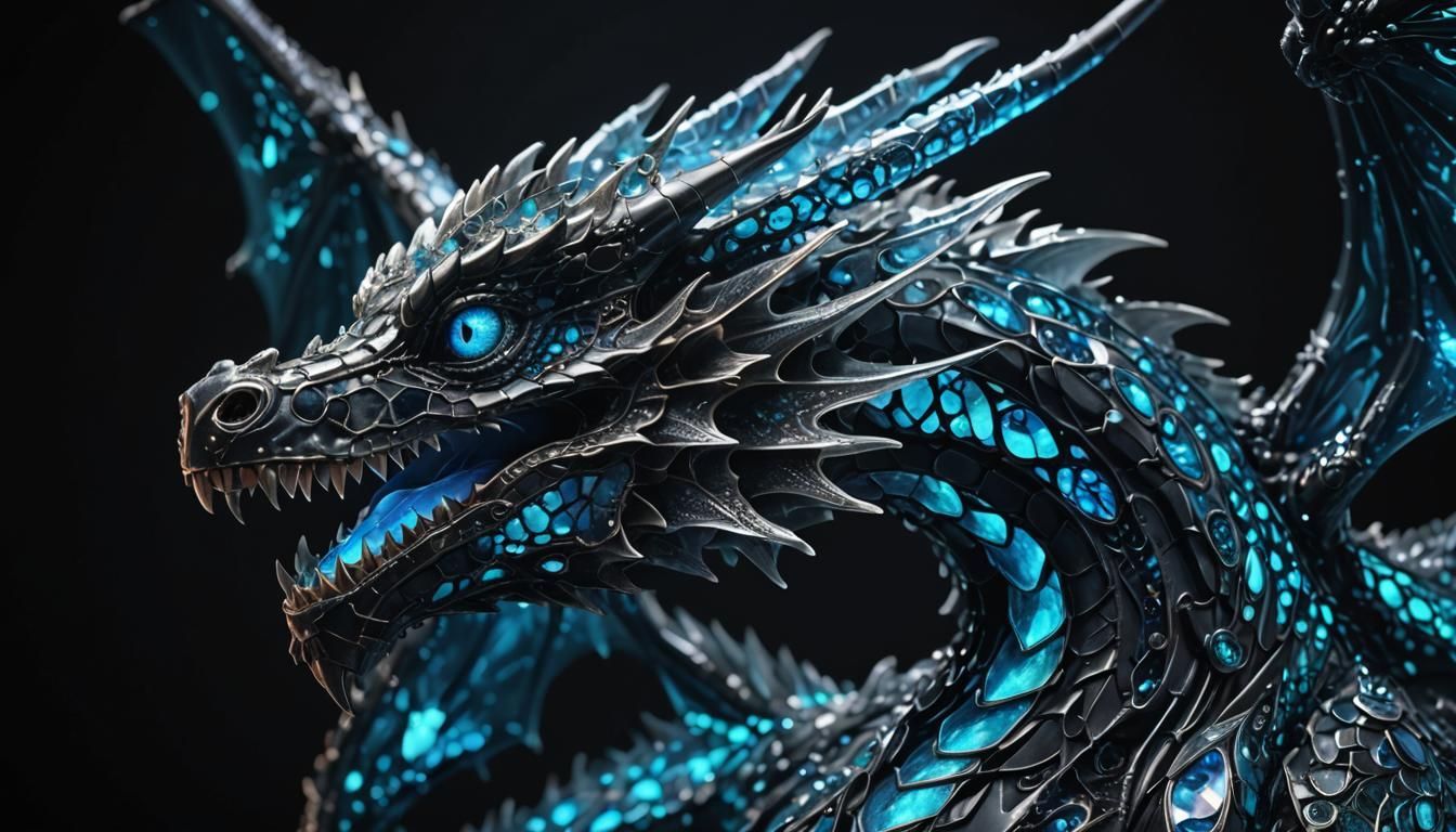 Bioluminescent Crystal Dragon in Cel-Shaded Anime Style