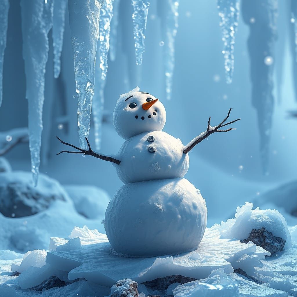 Winter Wonderland Snowman Emerge from Icicles in Vibrant Col...