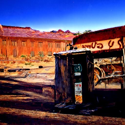 Desert Gas Station: Rusty Dumpster in Oil Painting Style
