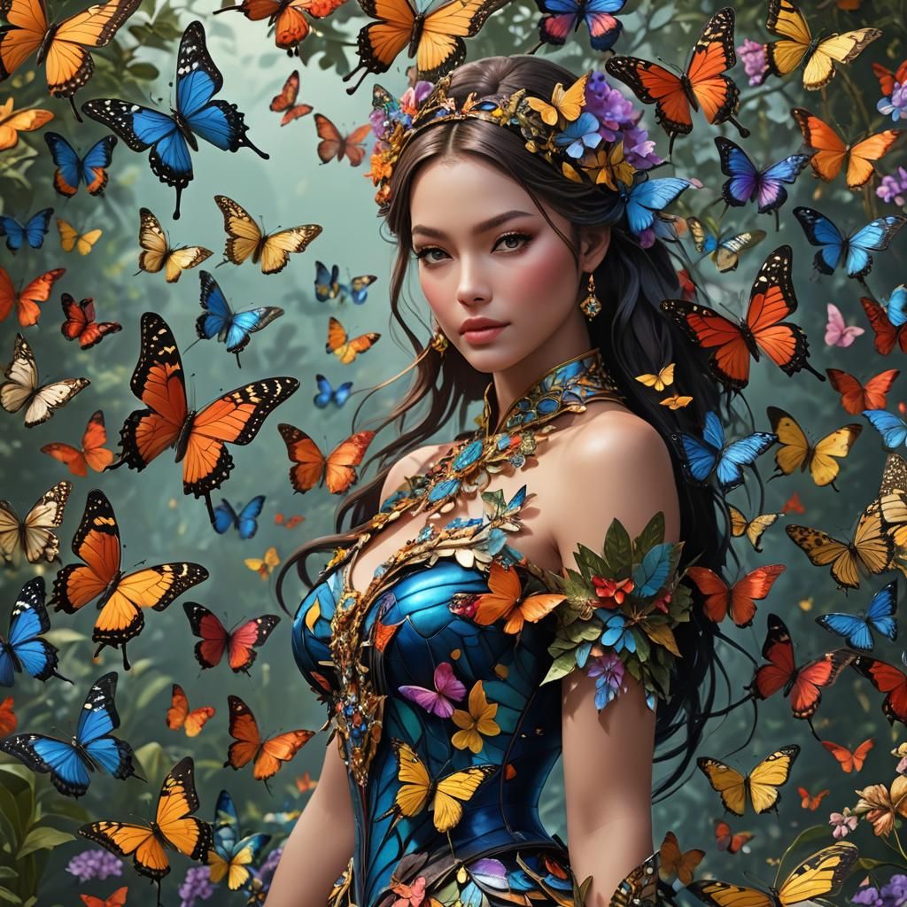 Woman with Butterflies: Realistic Digital Art