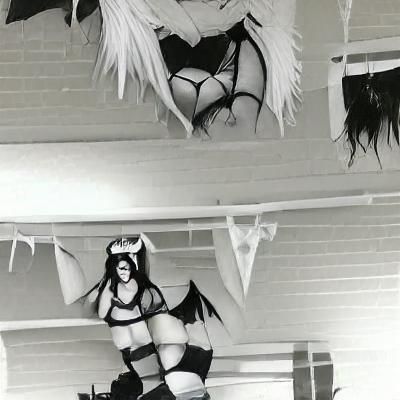 Monochrome Demon Figure in Dark Lingerie